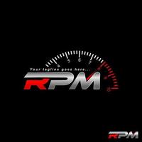 einzigartiger Buchstabe oder Wort RPM Kursivschrift mit Tachometer Bild Grafik Symbol Logo Design abstraktes Konzept Vektor Stock. kann als Symbol für Sportwagen oder Werkstatt verwendet werden
