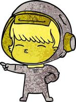 Cartoon neugieriger Astronaut zeigt vektor