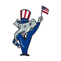 republikanischer maskottchenelefant, der uns flagge schwenkt vektor