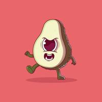 Wütende Avocado-Charaktervektorillustration. Essen, Gesundheit, lustiges Designkonzept. vektor