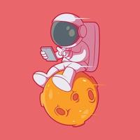 astronaut, der eine kleine planetenvektorillustration reitet. reise, erkundung, zukünftiges designkonzept. vektor