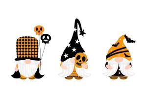 vektor - uppsättning söt gnome på halloween kläder begrepp. klämma konst. bunt. kan vara använda sig av för skriva ut, papper, klistermärke, kort, webb, affisch, baner.