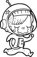 Cartoon weinendes Astronautenmädchen läuft vektor