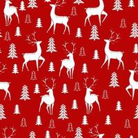 sömlös jul mönster med rådjur silhuetter på en röd bakgrund. sömlös mönster kan vara Begagnade för tapeter, mönster fyller, webb sida bakgrunder, yta texturer vektor