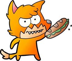 Cartoon grinsender Fuchs mit Sandwich vektor