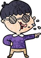tecknad serie pojke bär glasögon och pekande vektor