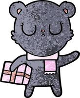 Bärenzeichentrickfigur mit Geschenk vektor