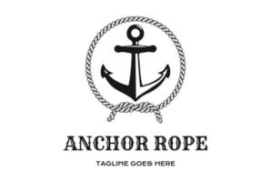 årgång retro ankare krok med cirkulär rep för båt fartyg nautisk transport logotyp design vektor