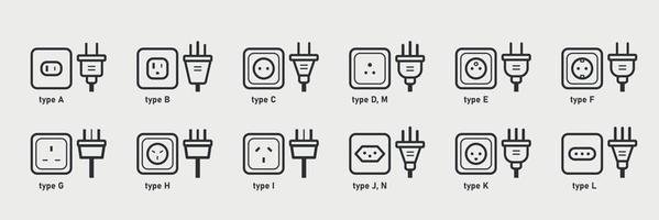 Steckdosen- und Steckerset unterschiedlicher Art. Weltstandards. Wechselstromanschluss, amerikanische und europäische Arten von elektrischen Geräten. Vektor-Illustration vektor