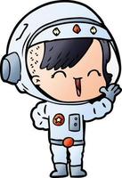 glückliches astronautenmädchen der karikatur winkt vektor