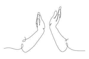 kontinuerlig linje illustration av händer. händer applåder, begrepp av applåder och hylla. vektor linje konst illustration isolerat på vit bakgrund.