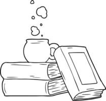 Cartoon-Kaffeetasse und Studienbücher vektor