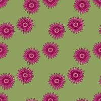 Nahtloses Muster mit rosa Gerbera auf grünem Hintergrund. Vektorbild. vektor