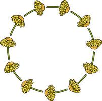 runder rahmen mit fantastischen horizontalen gelben blumen auf weißem hintergrund. Vektorbild. vektor