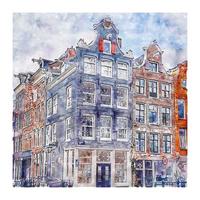 amsterdam niederlande aquarellskizze handgezeichnete illustration vektor