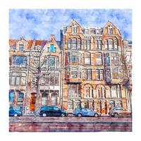 architektur amsterdam niederlande aquarell skizze handgezeichnete illustration vektor