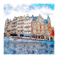 brüssel belgien aquarell skizze handgezeichnete illustration vektor