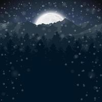 Lycklig vinter- med kväll skog och halv månsken vektor