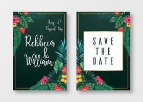 blommig kort uppsättning bröllop inbjudan, spara de datum, och ram vektor