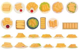 vår rulla ikoner uppsättning tecknad serie vektor. Asien mat vektor