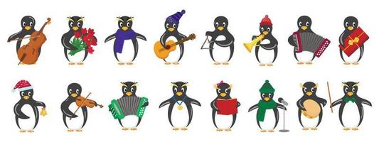 pingvin ikoner uppsättning tecknad serie vektor. söt djur- vektor