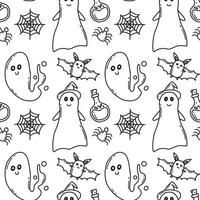halloween nahtloses muster. Muster mit Geist und Kürbis. Doodle-Stil. Vektor-Illustration. vektor