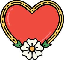 traditionell tatuering av en hjärta och blomma vektor