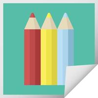Färg pennor grafisk vektor illustration fyrkant klistermärke