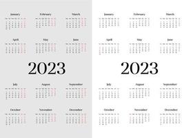 en gång i månaden kalender mall för 2023 år. vecka börjar på söndag och måndag. vägg kalender i en minimalistisk stil. vektor