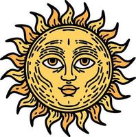 traditionell tatuering av en Sol med ansikte vektor
