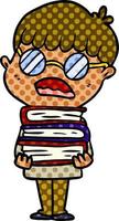 Cartoon-Junge mit Büchern, die eine Brille tragen vektor