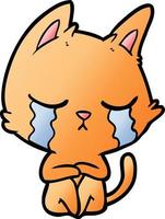 weinende Cartoon-Katze sitzt vektor