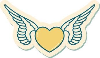 klistermärke av tatuering i traditionell stil av en hjärta med vingar vektor