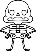 line doodle gruseliges skelett von beispiellosem selbstvertrauen vektor