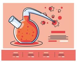 Infografik mit chemischem Laborröhrchen und Erforschung des Coronavirus