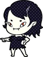 tecknad serie vänlig vampyr flicka pekande vektor