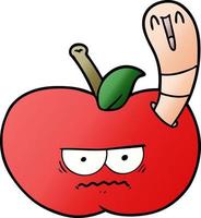 Cartoon-Wurm, der einen wütenden Apfel isst vektor