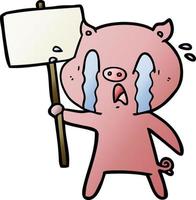 gråt gris tecknad serie med protest tecken vektor