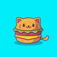 niedliche katze burger cartoon vektor symbol illustration. Lebensmittel-Tier-Icon-Konzept isolierter Premium-Vektor. flacher Cartoon-Stil