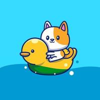 süße katze mit schwimmring ente cartoon vektor symbol illustration. Tierisches Sommer-Icon-Konzept isolierter Premium-Vektor. flacher Cartoon-Stil