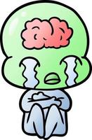cartoon big brain alien weint vektor