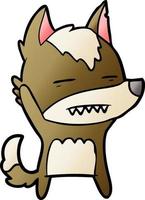 Zeichentrickwolf winkt und zeigt Zähne vektor