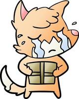 Weinender Fuchs-Cartoon mit Paket vektor