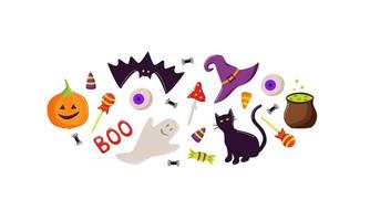 tecknad serie uppsättning av halloween ikoner, vektor klotter illustration, Semester element dag av de död-