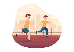 laufen rennvorlage handgezeichnete cartoon flache illustration leute joggen für langstreckenlauf marathon turnier sport vektor