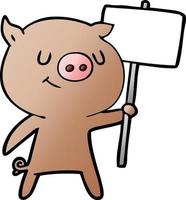 Lycklig tecknad serie gris med plakat vektor