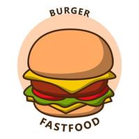 burger-illustrationskarikatur. Essen und Trinken-Logo. Fastfood-Symbol vektor