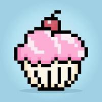 Pixel-8-Bit-Cupcake. Speisen in Vektorgrafiken. vektor