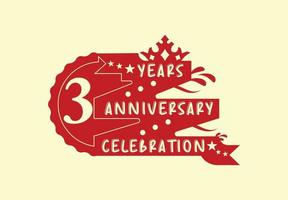 3 år årsdag firande logotyp och klistermärke design vektor