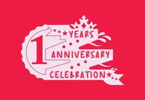 1 år årsdag firande logotyp och klistermärke design vektor